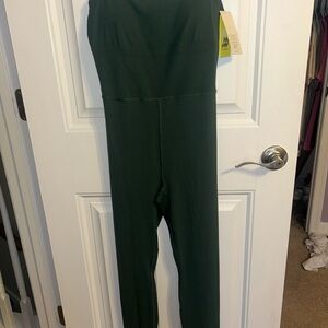 All in Motion Green Tailored Jumpsuit with Smooth Texture